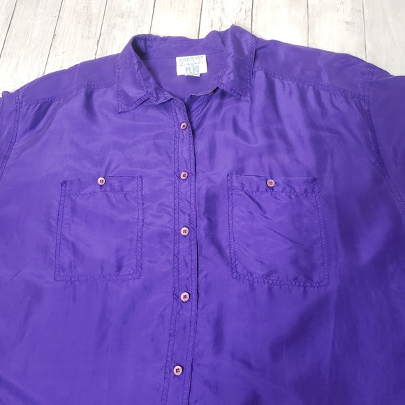 Vintage Blouse Size 22 24 Washable Silk Purple Long Sleeve Oversized - Picture 3 of 11